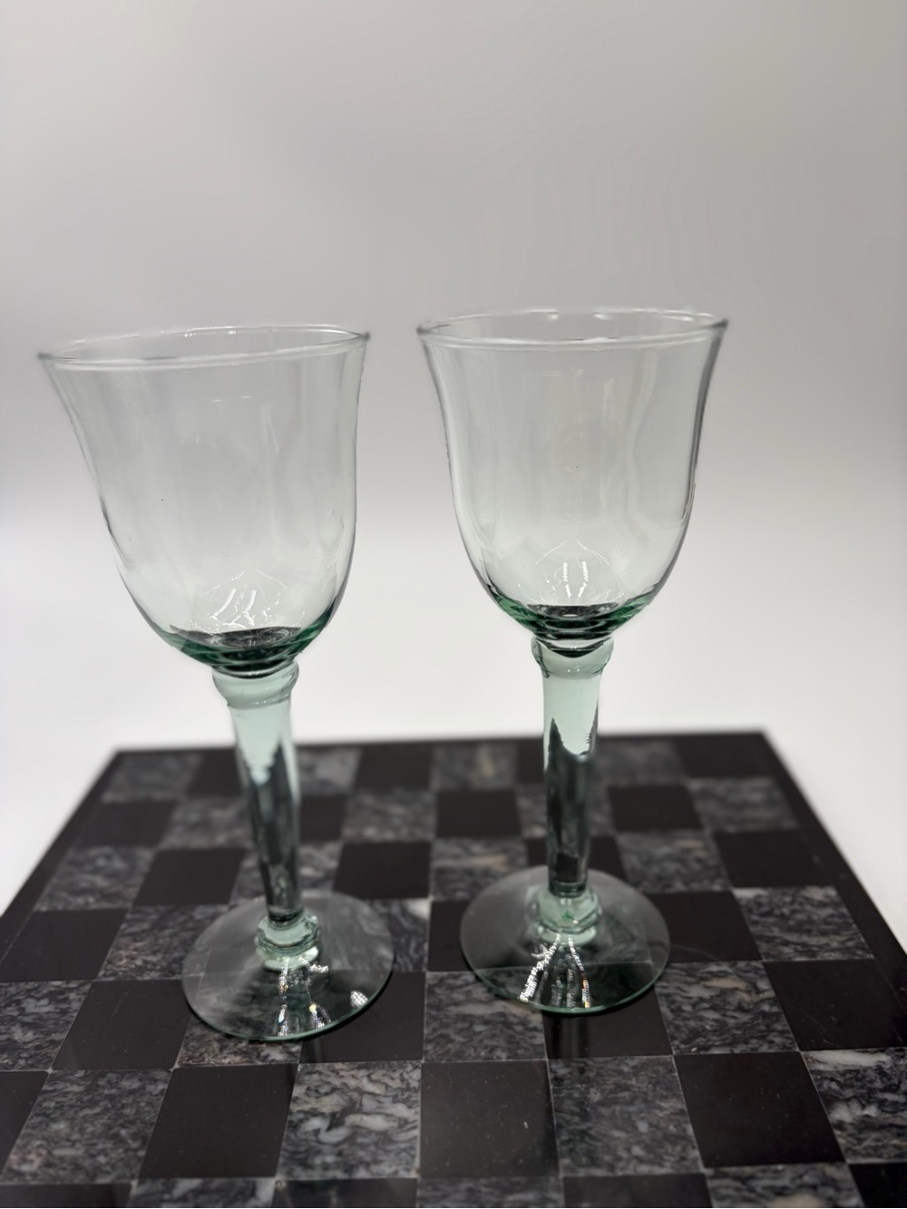 Set of 2 Green Stemmed Wine Glasses | Hand Blown